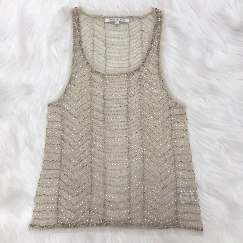 Endless Rose Sz XS Pearl and beaded sheer tank